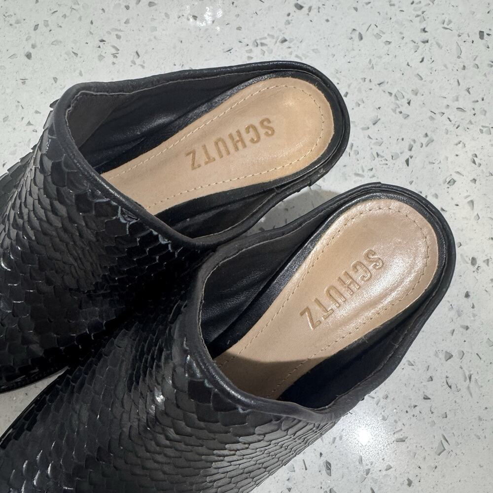 schutz Black Reptile Slip On Leather heeled pointed toe Mules Size 7 western - Picture 3 of 4